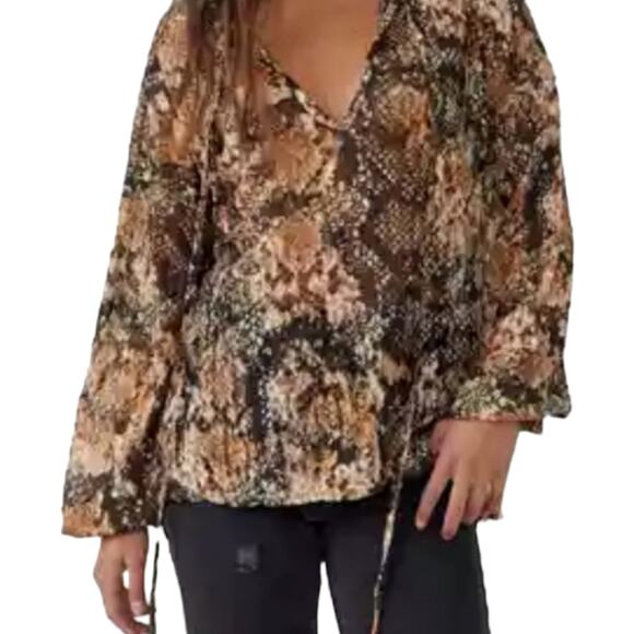 Free People Out For The Night Top / Snake Combo Tan Black blouse tops size small - Picture 3 of 13
